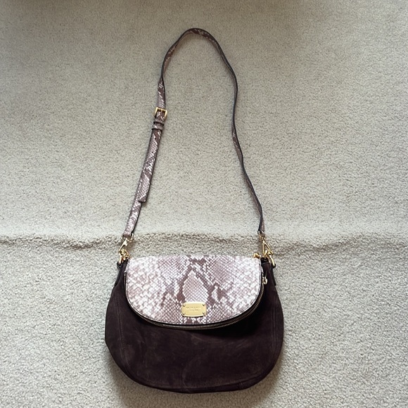 Michael Kors Embossed Python Brown Suede Shoulder Bag - Brand New - Picture 7 of 8